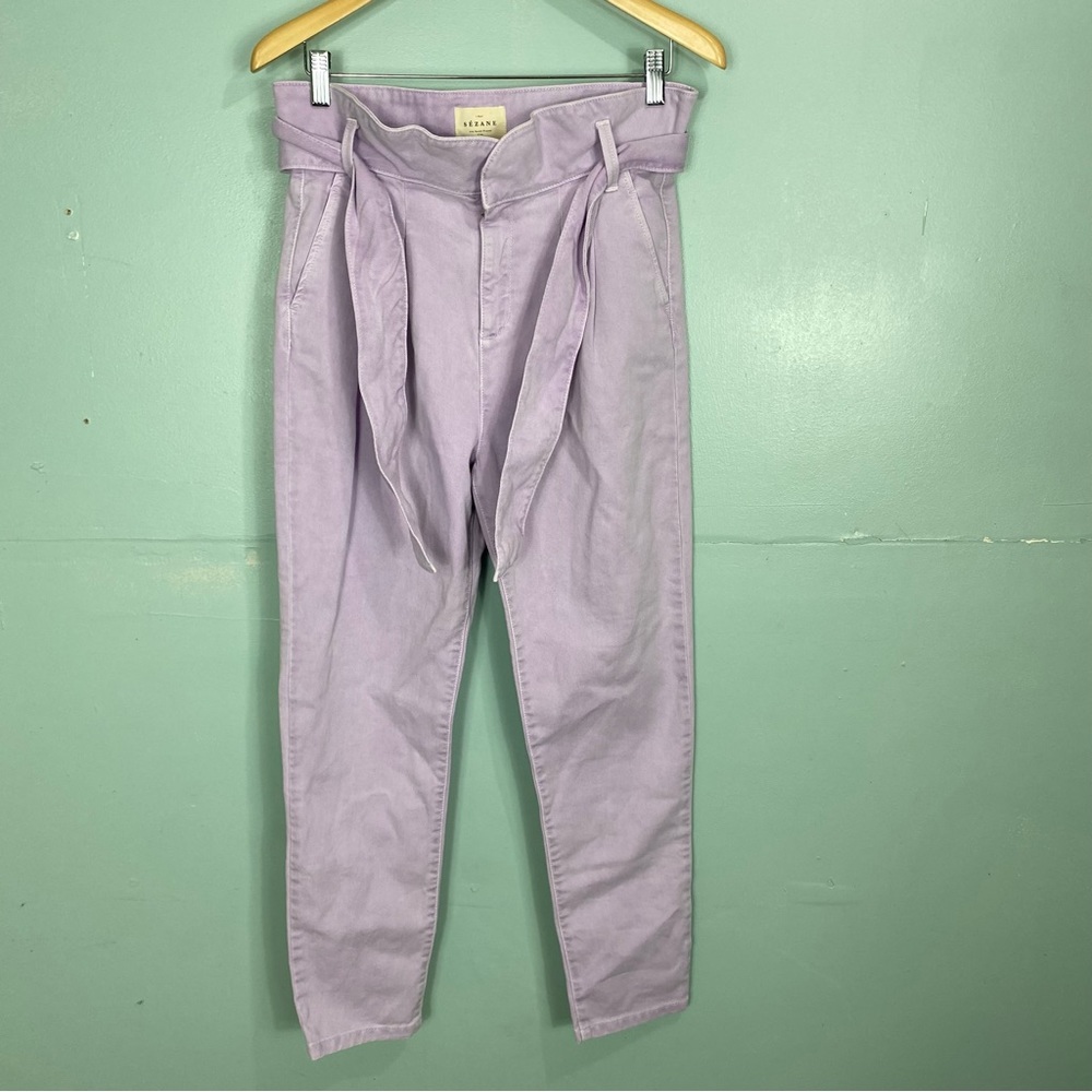 Sezane Austin Pant Trouser Purple Belted Pleated Purple Lilac Sz 36